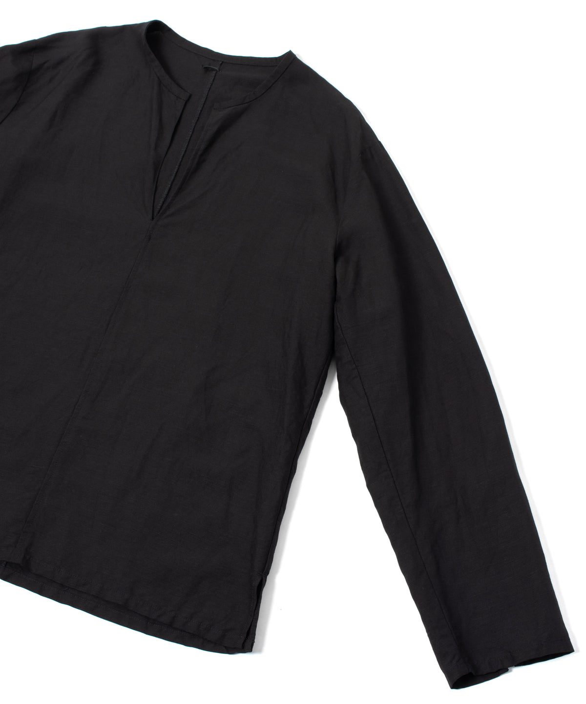 レーヨン リネン トロピカル ウォッシュ タンブラー仕上げ L/S スキッパーシャツ  - BLACK