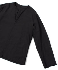レーヨン リネン トロピカル ウォッシュ タンブラー仕上げ L/S スキッパーシャツ  - BLACK