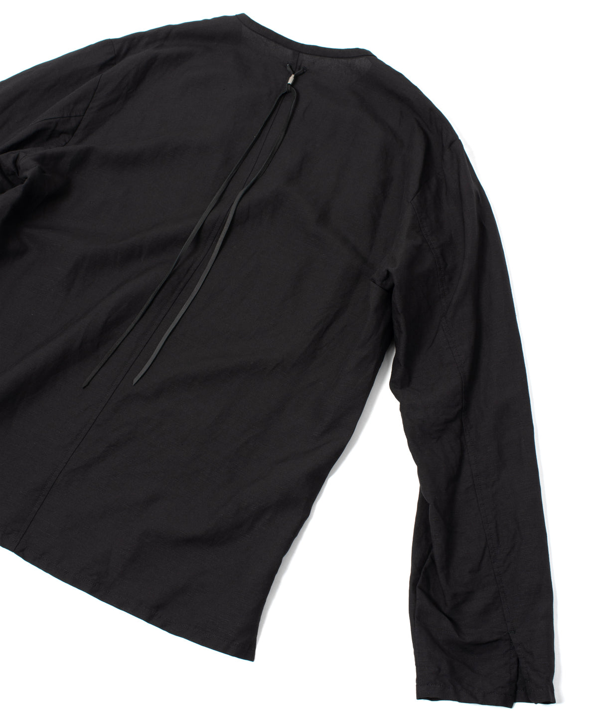 レーヨン リネン トロピカル ウォッシュ タンブラー仕上げ L/S スキッパーシャツ  - BLACK