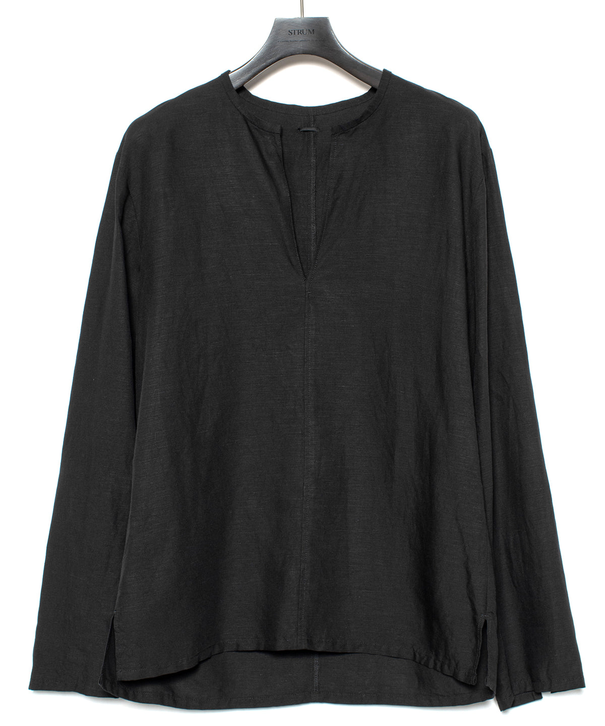 レーヨン リネン トロピカル ウォッシュ タンブラー仕上げ L/S スキッパーシャツ  - BLACK
