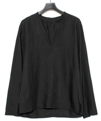 レーヨン リネン トロピカル ウォッシュ タンブラー仕上げ L/S スキッパーシャツ  - BLACK