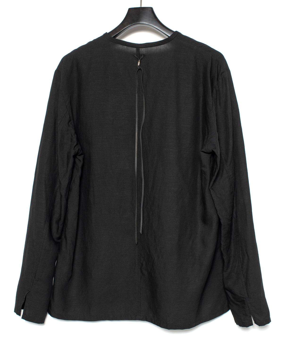 レーヨン リネン トロピカル ウォッシュ タンブラー仕上げ L/S スキッパーシャツ  - BLACK