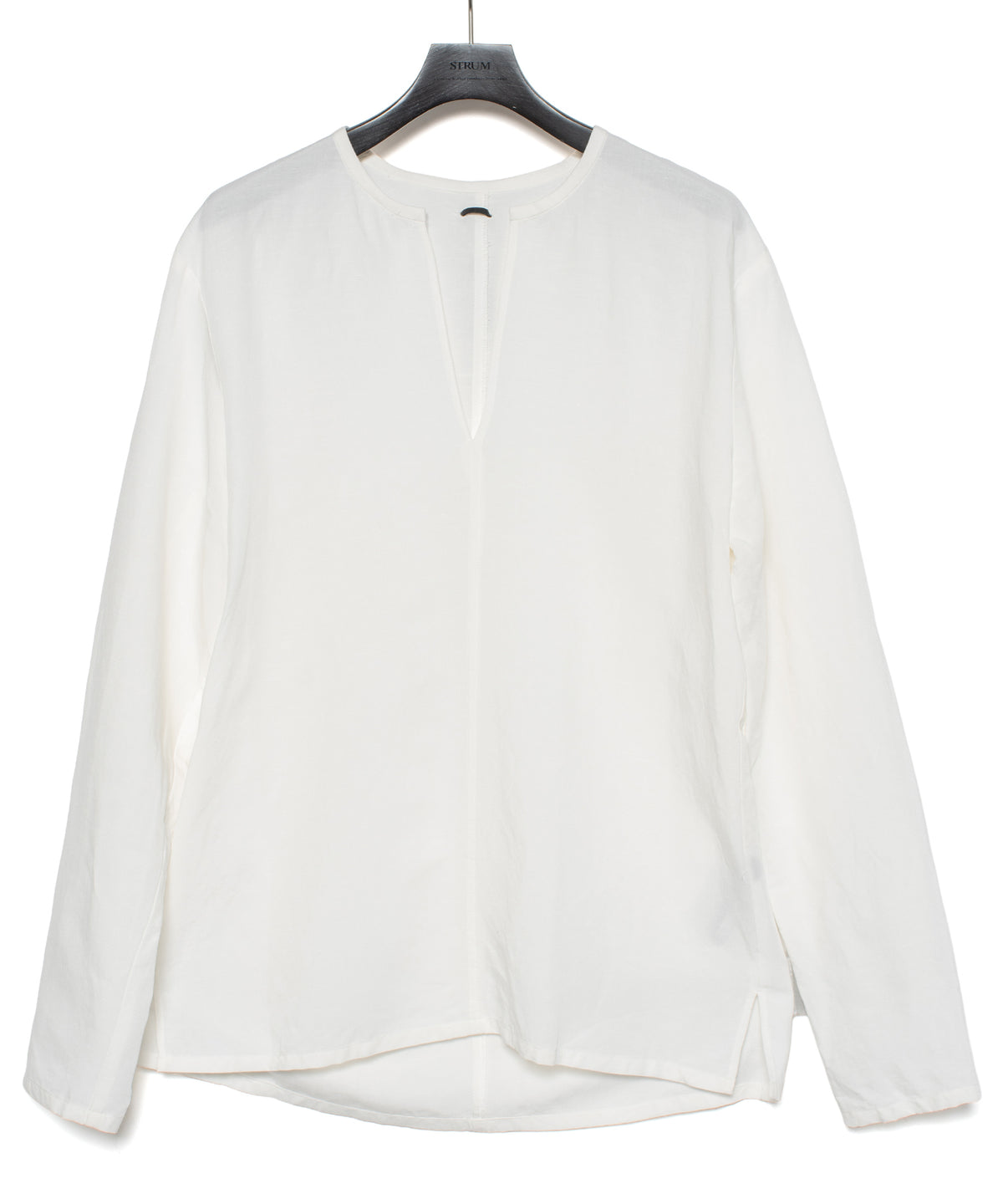 レーヨン リネン トロピカル ウォッシュ タンブラー仕上げ L/S スキッパーシャツ  - WHITE