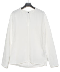 レーヨン リネン トロピカル ウォッシュ タンブラー仕上げ L/S スキッパーシャツ  - WHITE