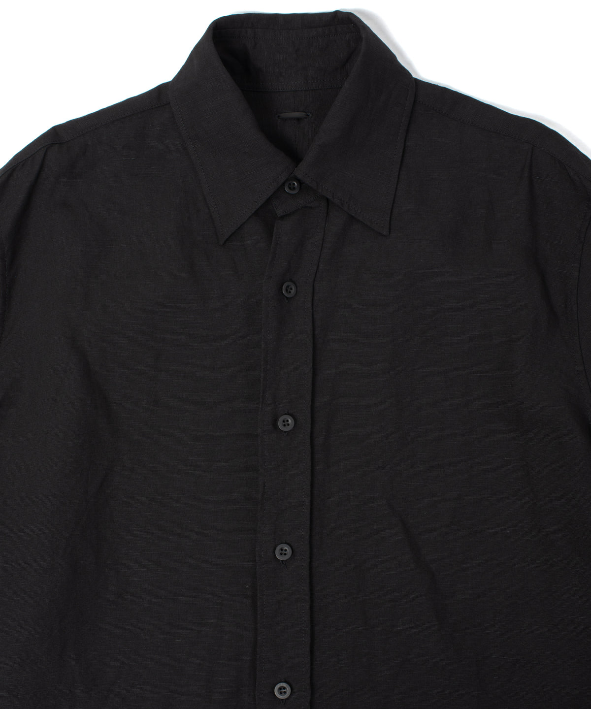 レーヨン リネン トロピカル ウォッシュ タンブラー仕上げ L/S ドレスシャツ - BLACK