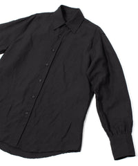 レーヨン リネン トロピカル ウォッシュ タンブラー仕上げ L/S ドレスシャツ - BLACK