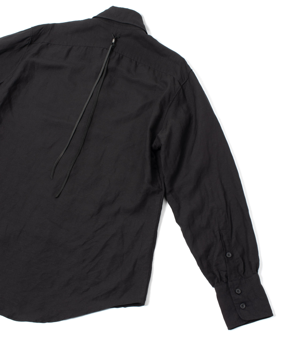 レーヨン リネン トロピカル ウォッシュ タンブラー仕上げ L/S ドレスシャツ - BLACK