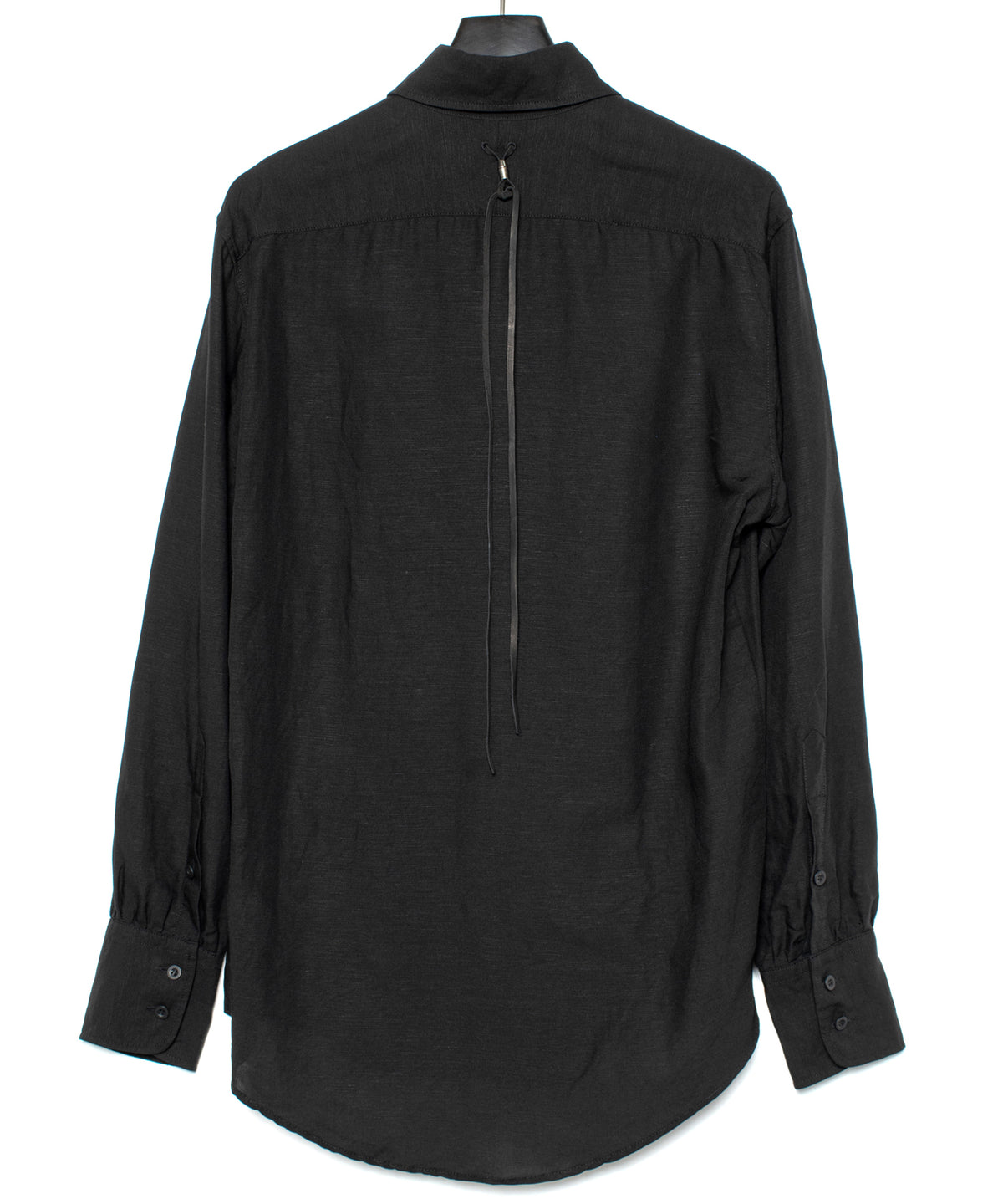 レーヨン リネン トロピカル ウォッシュ タンブラー仕上げ L/S ドレスシャツ - BLACK