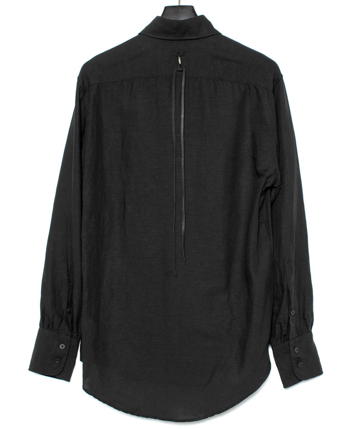レーヨン リネン トロピカル ウォッシュ タンブラー仕上げ L/S ドレスシャツ - BLACK