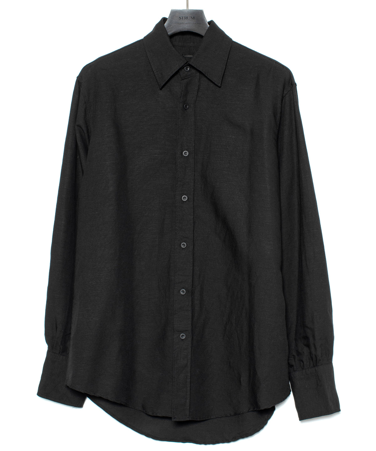 レーヨン リネン トロピカル ウォッシュ タンブラー仕上げ L/S ドレスシャツ - BLACK
