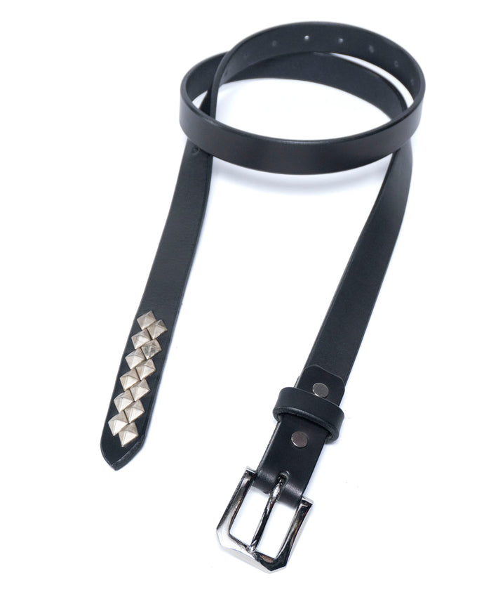 【数量限定】フルタンニンピット鞣し ステアハイド ベンズ カスタム12ダイヤスタッズ ナローベルト - BLACK