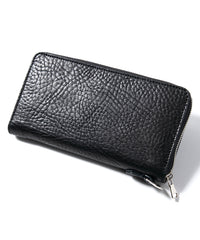 フルタンニン ピット鞣し シュリンク ステアハイド ラウンドウォレット - BLACK