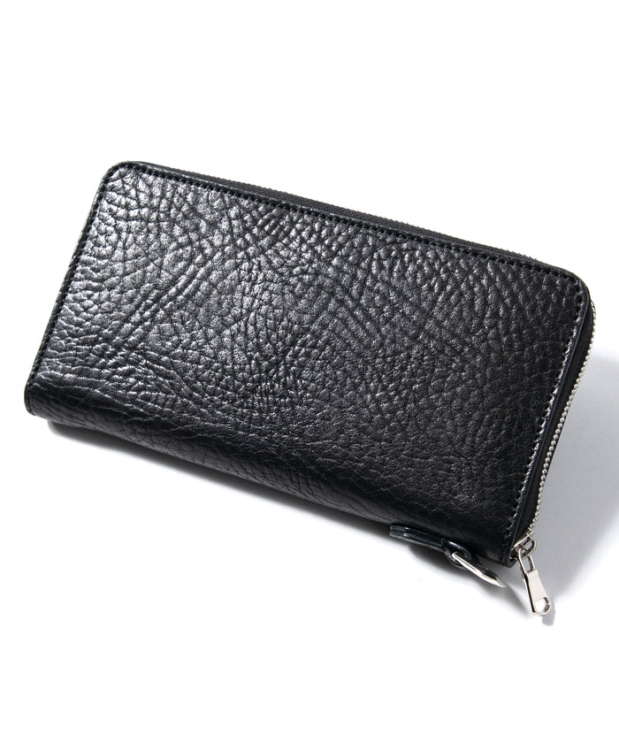 フルタンニン ピット鞣し シュリンク ステアハイド ラウンドウォレット - BLACK