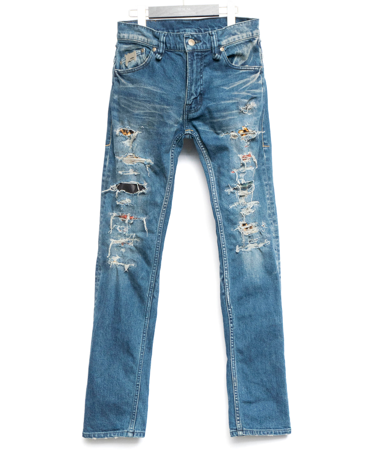 [Limited] 12.5oz Organic Cotton Stretch Denim TIGHT JOE Tight Straight Crushed & Repaired Custom - INDIGO