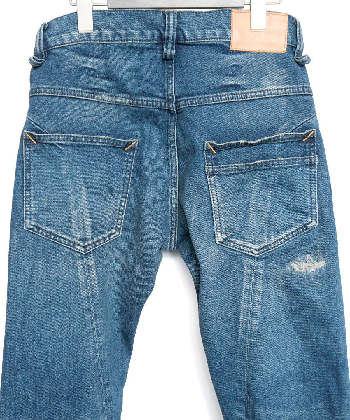 [Limited] 12.5oz Organic Cotton Stretch Denim TIGHT JOE Tight Straight Crushed & Repaired Custom - INDIGO