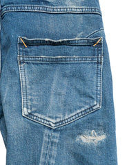 [Limited] 12.5oz Organic Cotton Stretch Denim TIGHT JOE Tight Straight Crushed & Repaired Custom - INDIGO