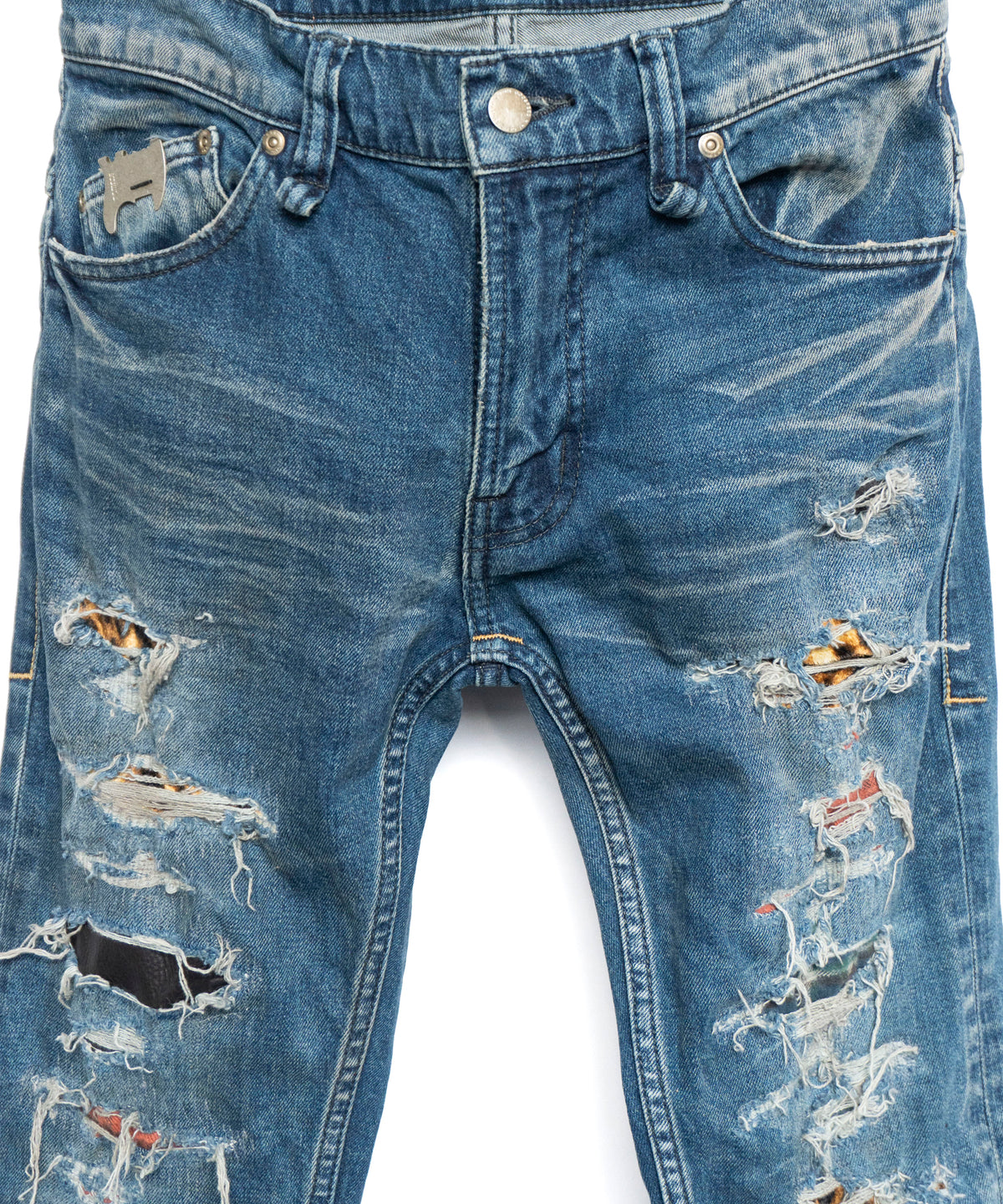 [Limited] 12.5oz Organic Cotton Stretch Denim TIGHT JOE Tight Straight Crushed & Repaired Custom - INDIGO