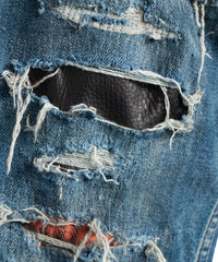 [Limited] 12.5oz Organic Cotton Stretch Denim TIGHT JOE Tight Straight Crushed & Repaired Custom - INDIGO