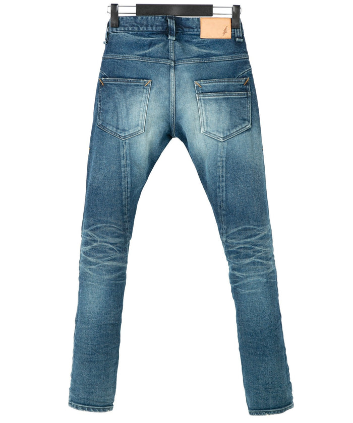 12.5oz オーガニックコットン ストレッチデニム TIGHT JOE タイトストレート ユーズド加工 - INDIGO
