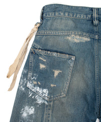 14oz ディープブルー ヘビーセルヴィッチ デニム 1977 レギュラーストレート クラッシュ & リペア + ユーズド加工 - PAINTER INDIGO