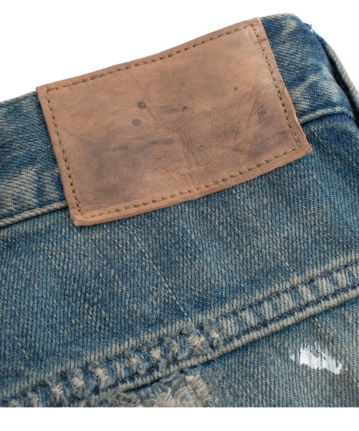 14oz ディープブルー ヘビーセルヴィッチ デニム 1977 レギュラーストレート クラッシュ & リペア + ユーズド加工 - PAINTER INDIGO