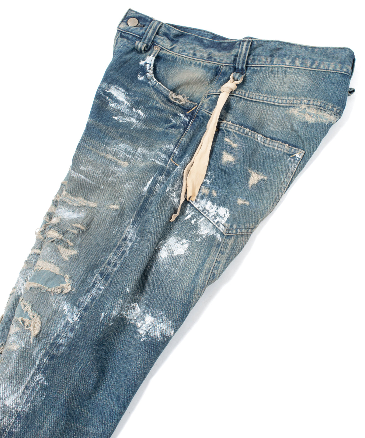 14oz ディープブルー ヘビーセルヴィッチ デニム 1977 レギュラーストレート クラッシュ & リペア + ユーズド加工 - PAINTER INDIGO