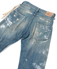 14oz ディープブルー ヘビーセルヴィッチ デニム 1977 レギュラーストレート クラッシュ & リペア + ユーズド加工 - PAINTER INDIGO
