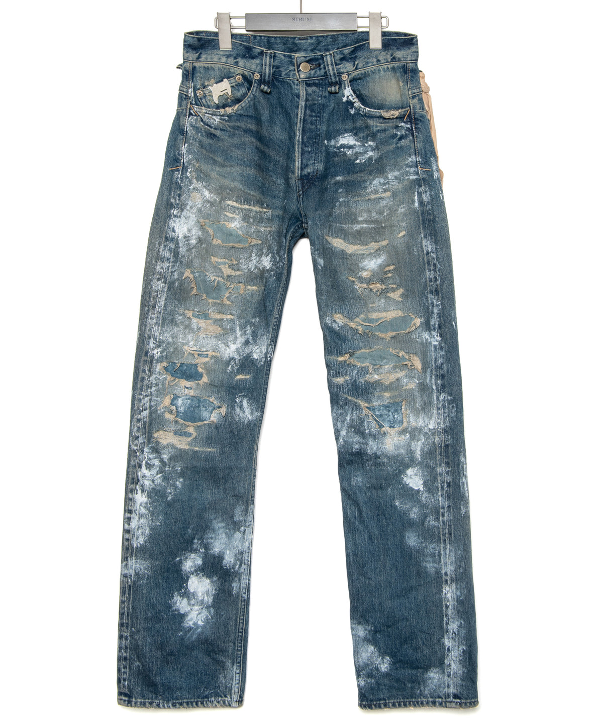 14oz ディープブルー ヘビーセルヴィッチ デニム 1977 レギュラーストレート クラッシュ & リペア + ユーズド加工 - PAINTER INDIGO