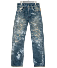 14oz ディープブルー ヘビーセルヴィッチ デニム 1977 レギュラーストレート クラッシュ & リペア + ユーズド加工 - PAINTER INDIGO