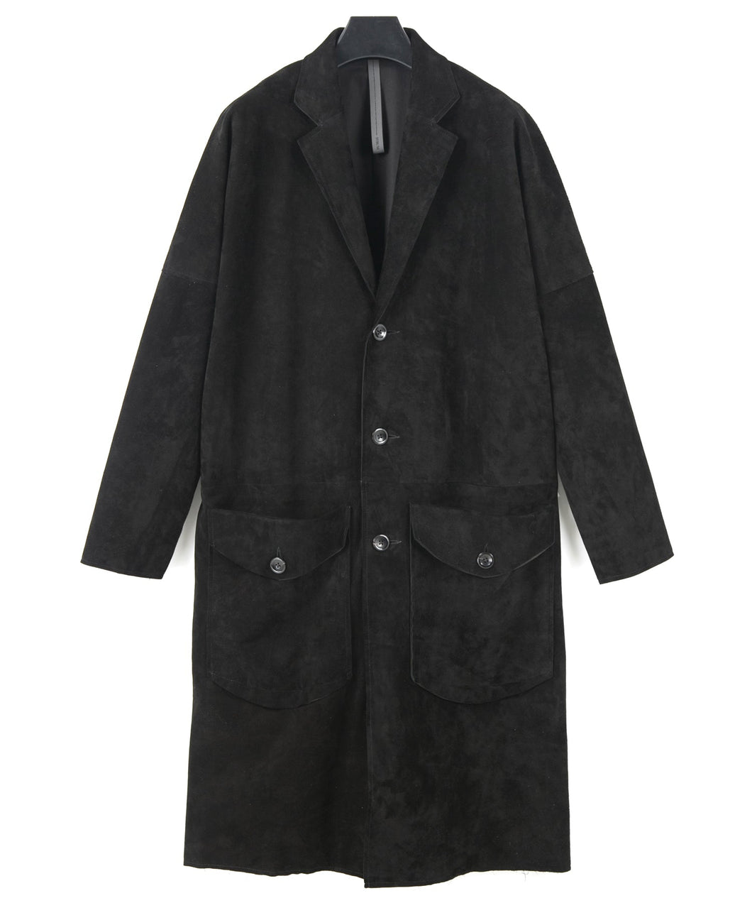 Calf suede RUST long overcoat - BLACK