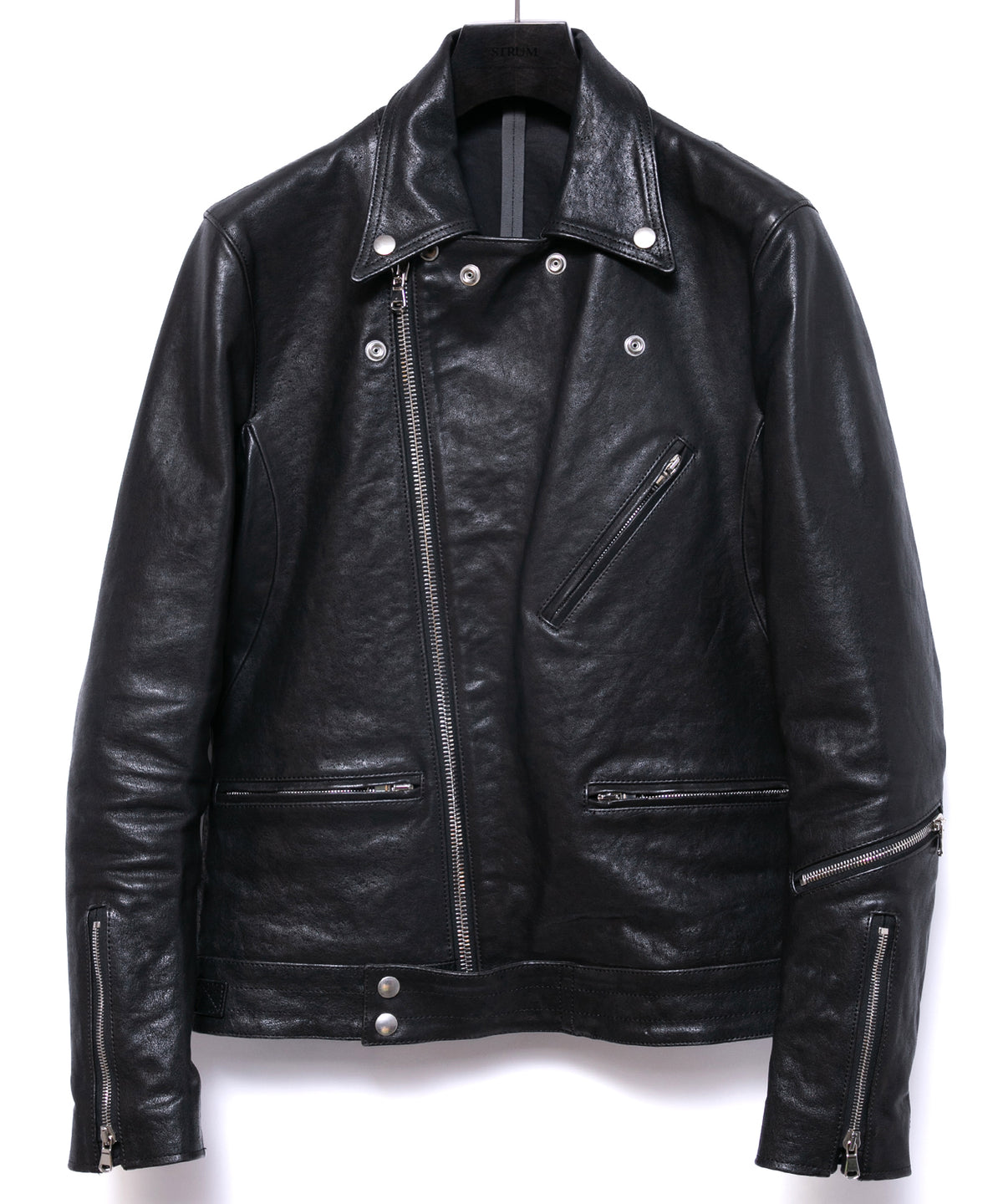 Pit Vegetable Full Tanned Shrank Horsehide SPEEDER Double Riders Jacket - BLACK