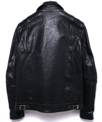 Pit Vegetable Full Tanned Shrank Horsehide SPEEDER Double Riders Jacket - BLACK