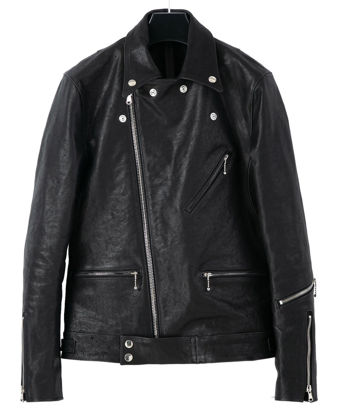 フルタンニン ピット鞣し シュリンク ホースハイド SPEEDER ダブルライダースジャケット - BLACK