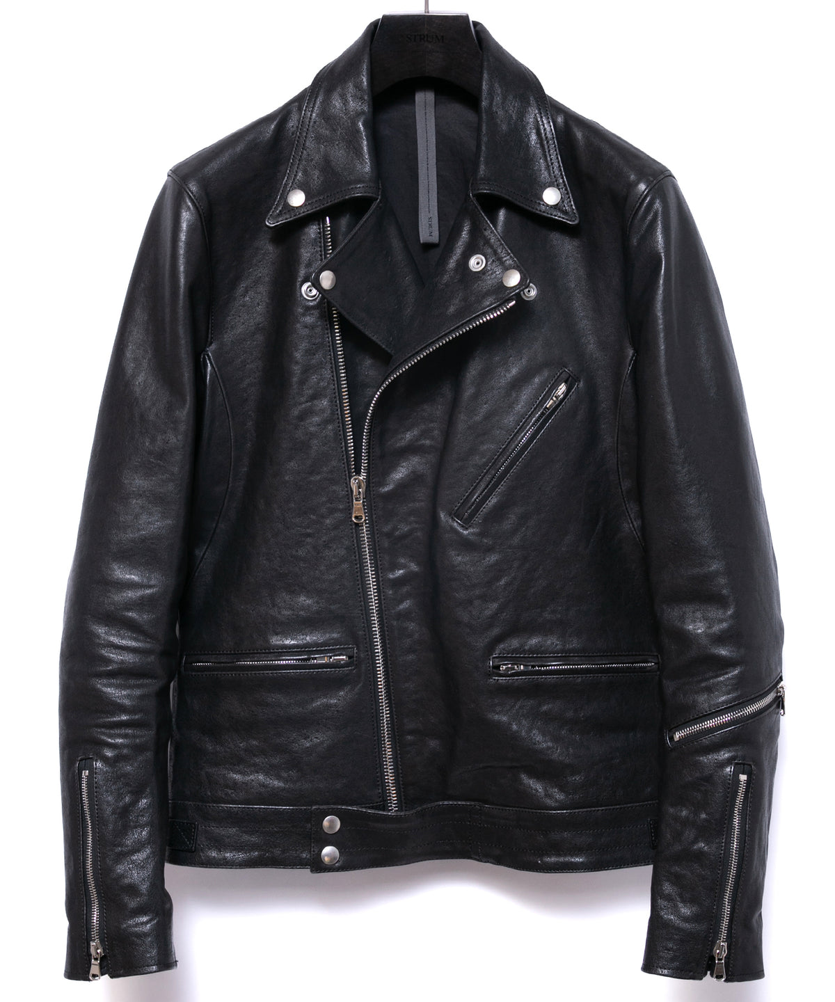 Pit Vegetable Full Tanned Shrank Horsehide SPEEDER Double Riders Jacket - BLACK