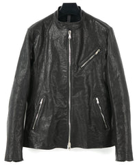 フルタンニン ピット鞣し シュリンク ホースハイド SLATER シングルライダースジャケット - BLACK