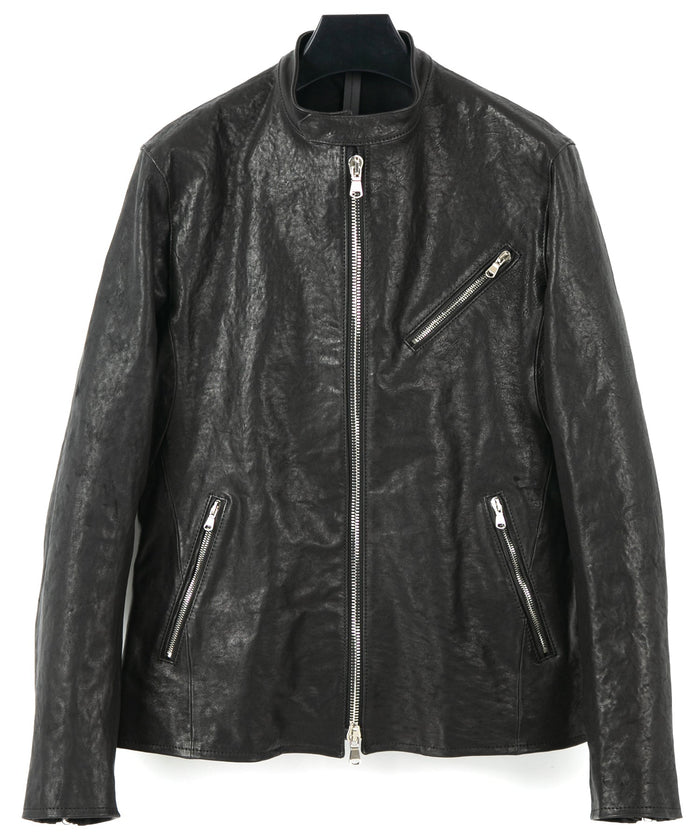 フルタンニン ピット鞣し シュリンク ホースハイド SLATER シングルライダースジャケット - BLACK