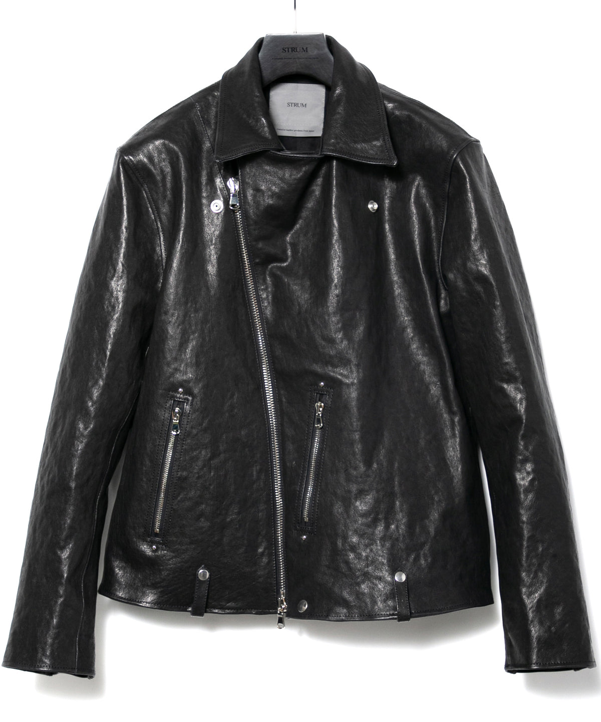 フルタンニン ピット鞣し シュリンク ホースハイド HI-FLYER ダブルライダースジャケット Grande Fit - BLACK