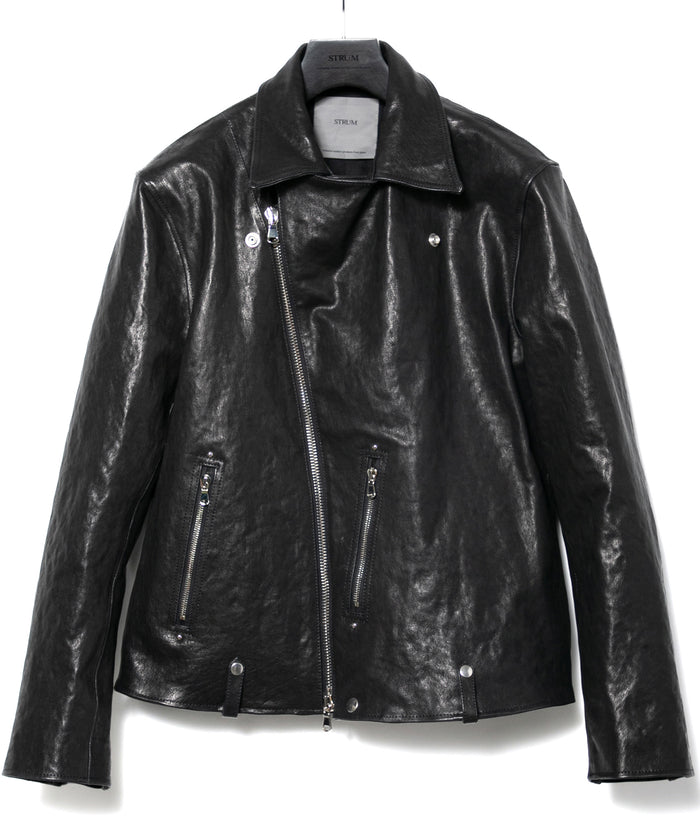 フルタンニン ピット鞣し シュリンク ホースハイド HI-FLYER ダブルライダースジャケット Grande Fit - BLACK