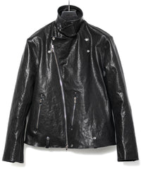 フルタンニン ピット鞣し シュリンク ホースハイド HI-FLYER ダブルライダースジャケット Grande Fit - BLACK
