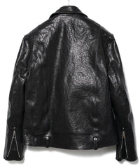 フルタンニン ピット鞣し シュリンク ホースハイド HI-FLYER ダブルライダースジャケット Grande Fit - BLACK
