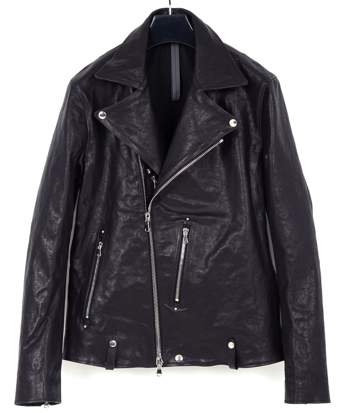 Full tanning pit-tanned shrink-wrapped horsehide HI-FLYER double riders jacket - BLACK