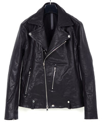 Full tanning pit-tanned shrink-wrapped horsehide HI-FLYER double riders jacket - BLACK