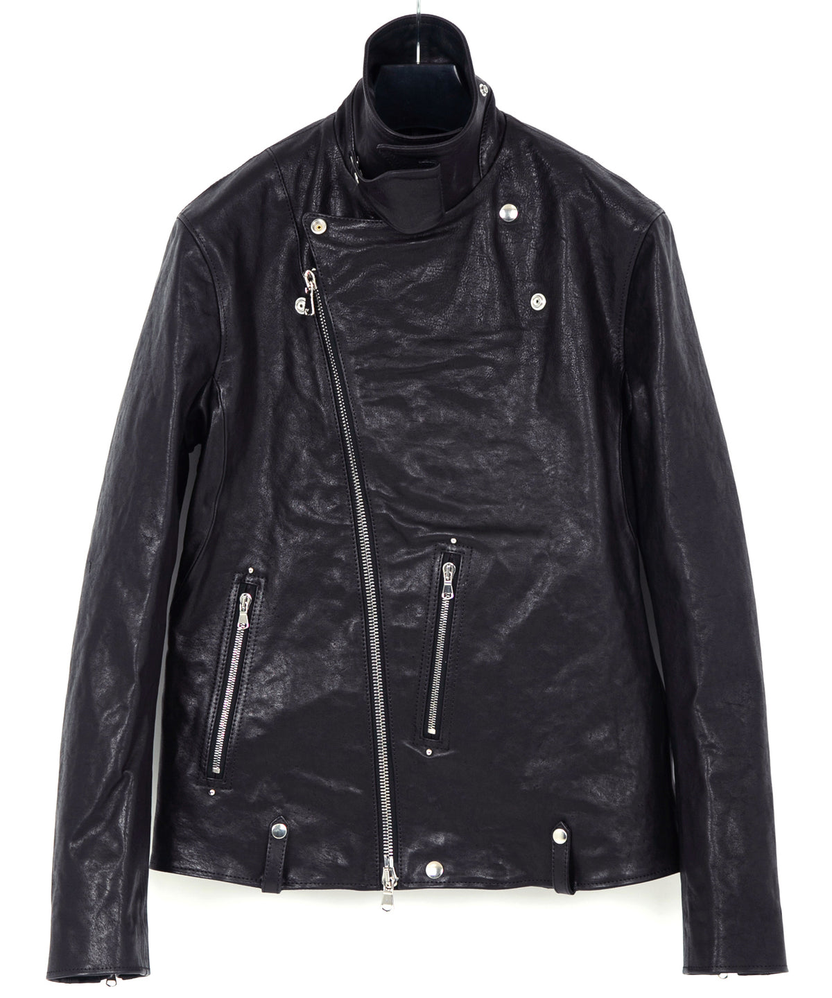 Full tanning pit-tanned shrink-wrapped horsehide HI-FLYER double riders jacket - BLACK