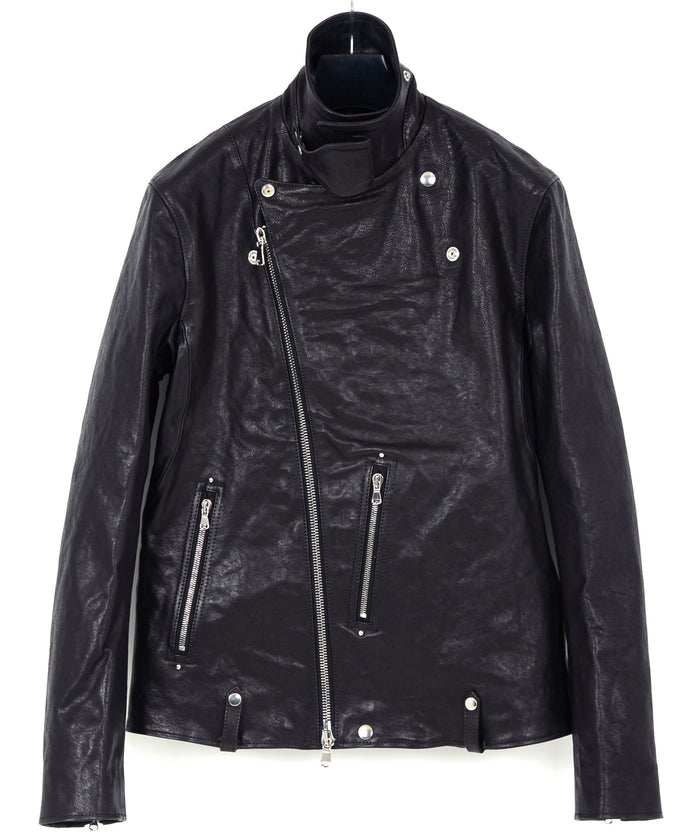 フルタンニン ピット鞣し シュリンク ホースハイド HI-FLYER ダブルライダースジャケット - BLACK