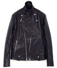 フルタンニン ピット鞣し シュリンク ホースハイド HI-FLYER ダブルライダースジャケット - BLACK