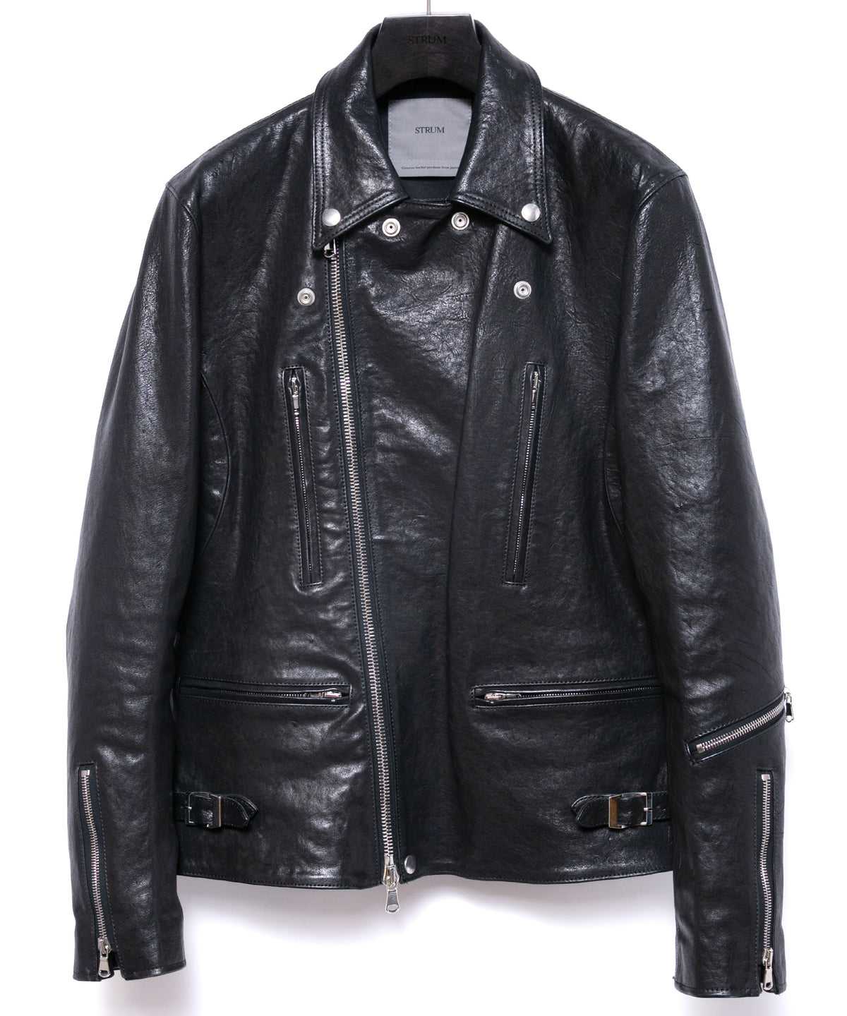 フルタンニン ピット鞣し シュリンク ホースハイド LIST ダブルライダースジャケット - BLACK