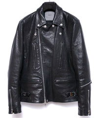 フルタンニン ピット鞣し シュリンク ホースハイド LIST ダブルライダースジャケット - BLACK