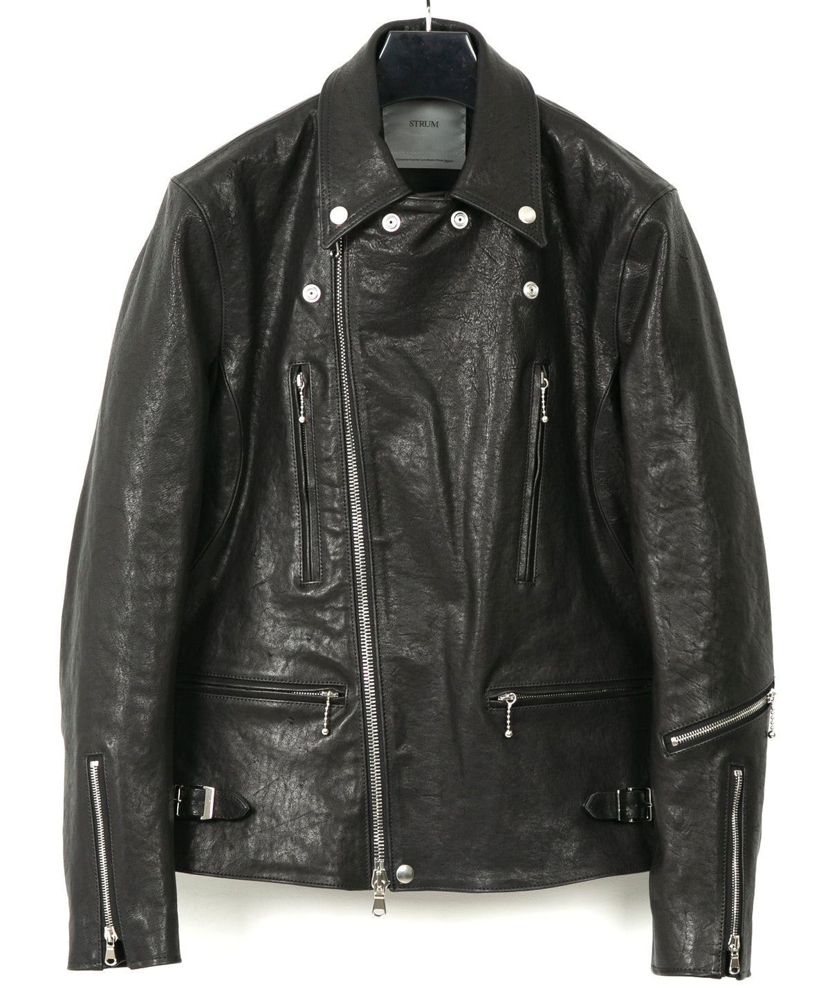 フルタンニン ピット鞣し シュリンク ホースハイド LIST ダブルライダースジャケット - BLACK