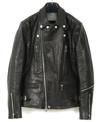 フルタンニン ピット鞣し シュリンク ホースハイド LIST ダブルライダースジャケット - BLACK