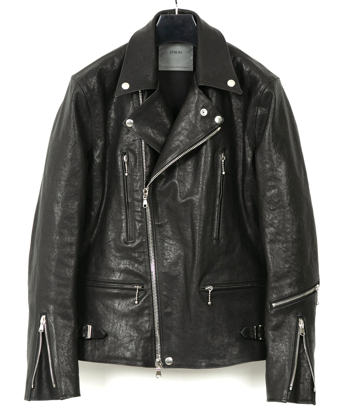 フルタンニン ピット鞣し シュリンク ホースハイド LIST ダブルライダースジャケット - BLACK